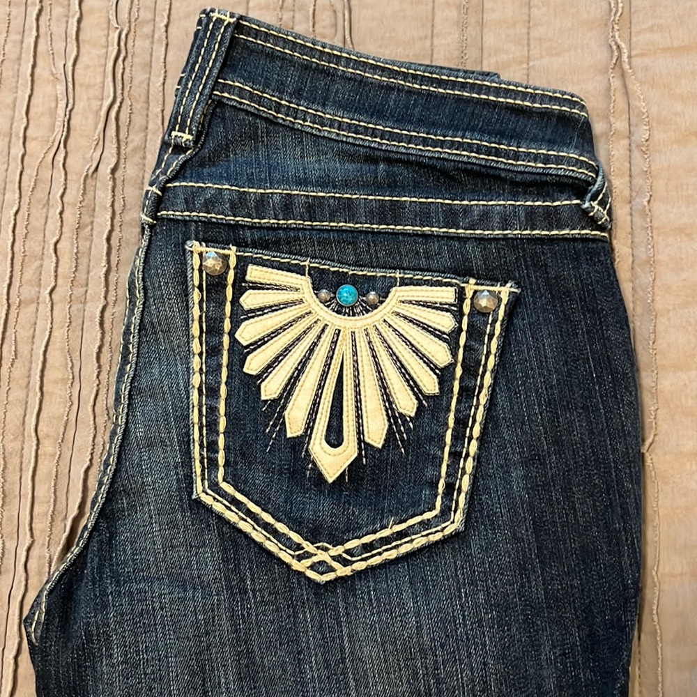 Ariat Ruby Boot cut Low Rise Western Stud Turquoise Denim jeans 26L. NWOT